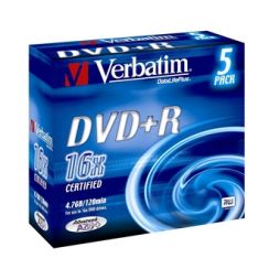 Disk DVD+R Verbatim 4,7GB 16x Silver jewel, 5-pack