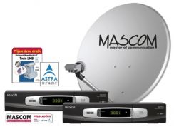 Satelitní komplet Mascom MC1101B/80MBL TWIN příjem dvou družic + karta CSLINK (roční)