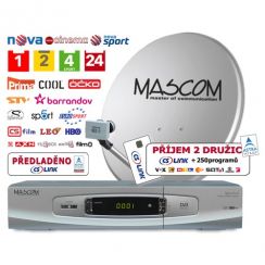 Satelitní komplet Mascom MC1101S/80MBL příjem dvou družic + karta CSLINK (roční)