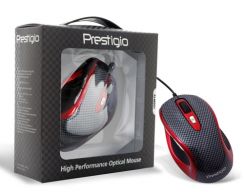 Myš Prestigio PJ-MSO1, optická,1600dpi,dual lens,6tl,USB,Carbon/Red,S