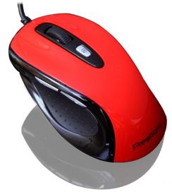 Myš Prestigio PJ-MSO2R, optická,1600dpi,6tl,USB, Racing Red + black