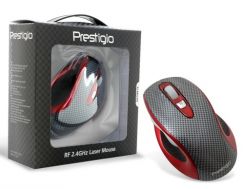 Myš Prestigio PJ-MSL3W Bezdrátová,Laser 1600dpi,6tl,USB,Carbon/Red,L