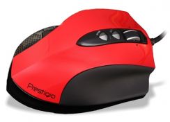 Myš Prestigio PJ-MSG1, laser, 5040dpi, 7tl., Carbon+red, kolečko