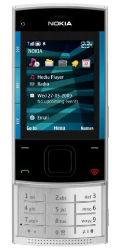 Mobilní telefon Nokia X3 Silver Blue (2GB,1hra)