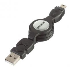 Kabel Belkin USB A mini B, 0,8m, 5-Pin - zatahovatelný