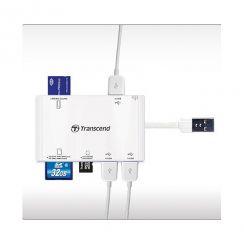 Čtečka karet TRANSCEND, bílá - 3xUSB,SD,SDHC,microSD, microSDHC,