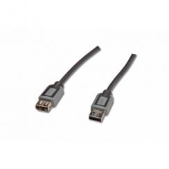 Kabel Digitus USB 2.0 prodlužovací A-A, 2xstíněný 2m, černošedý