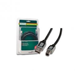 Kabel Digitus USB A/samec na B-samec,2xstíněný, 5m černo/šedý, blister