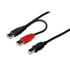 Kabel Digitus USB napájecí Y 2xUSB A na USB B, 1m