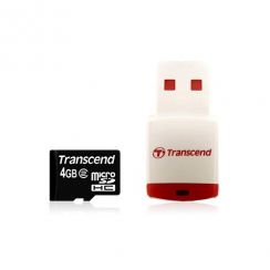 Paměťová karta TRANSCEND 4GB microSDHC class2 w/ RDP3 Reader,  memory card