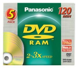 Disk DVD-RAM Panasonic LM-AF120LE5, 120 min., 4,7GB (balení 5 kusů ve fólii)