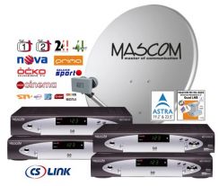 Satelitní komplet Mascom 4x MC1110CRCI + anténa 80cm + LNB Monoblok QUAD MC-M4QS03+ 4xkabel 7676-100W
