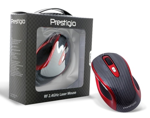 Myš Prestigio PJ-MSL2W Bezdrátová,Laser 1600dpi,6tl,USB,Carbon/Red,M