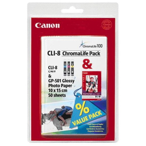 Papír Canon cartridge multi CLI8 C/M/Y+Glossy10x15 50listů