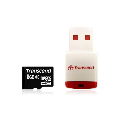 Paměťová karta TRANSCEND 8GB microSDHC class2 w/ RDP3 Reader,  memory card