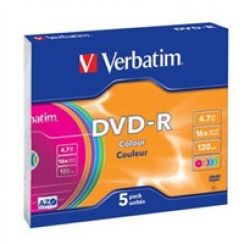 Disk DVD-R Verbatim 4,7GB 16x Colour slimbox, 1ks