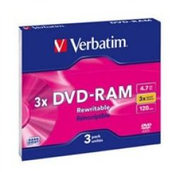 Disk DVD-RAM Verbatim 4,7GB 3x slim case 3-pack