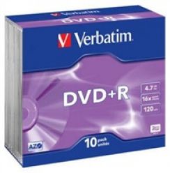 Disk DVD+R Verbatim 4,7GB 16x Silver, slim, 1ks