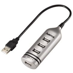 Hub USB Hama 39690, USB 2.0 HUB 1:4, stříbrný