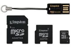 Paměťová karta Micro SDHC Kingston 4GB + 2 adaptéry + čtečka microSD Gen2