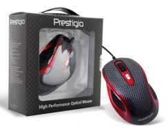 Myš Prestigio PJ-MSO2, optická,1600dpi,dual lens,6tl,USB,Carbon/Red,M