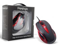 Myš Prestigio PJ-MSO3, optická,1600dpi,dual lens,6tl,USB,Carbon/Red,L