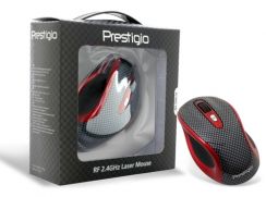 Myš Prestigio PJ-MSL1W Bezdrátová, Laser 1600dpi,6tl,USB,Carbon/Red,S