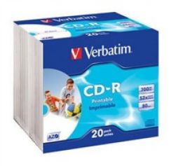 Disk CD-R (20-pack) VERBATIM Slim/Printable/DLP/52x/700MB