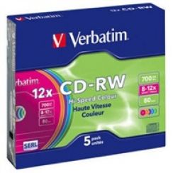 Disk CD-RW (5-pack) VERBATIM Slim/Colours/Hi Speed/8x-12x/700MB