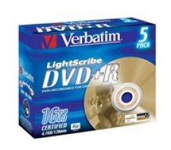 Disk DVD+R (5-pack) VERBATIM LightScribe/Jewel/16x/4,7GB