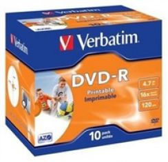 Disk DVD-R  (10-pack) VERBATIM Printable/16x/4.7GB/Jewel