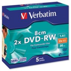 Disk DVD-RW (5-pack) VERBATIM 8cm/Jewel/2x/DLP/1.4GB