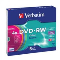 Disk DVD-RW (5-pack) VERBATIM Slim/Colour/DLP/4x/4.7GB