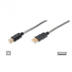 Kabel Digitus USB A/samec na B-samec 2m transparentní, pozlacený