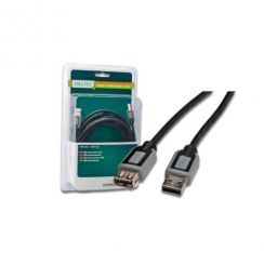 Kabel Digitus USB prodlužovací A-A, 2xstíněný 5m, černošedý, blistr