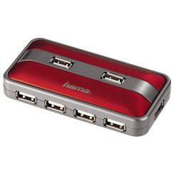 Hub USB Hama 78494, USB 2.0 HUB 1:7, červený/antracit, s externím zdrojem napájení