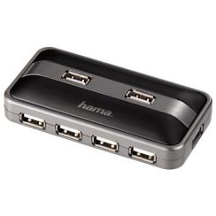 Hub USB Hama 78483, USB 2.0 HUB 1:7, s externím zdrojem napájení, černá/antracitová