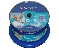 Disk CD-R (50-pack) VERBATIM Spindle/Inkjet Printable/52x/700MB