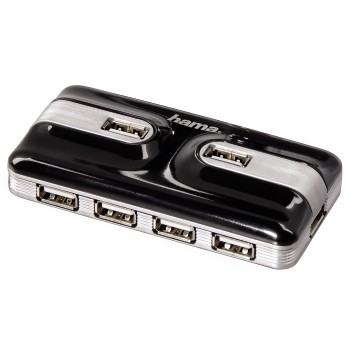 Hub USB Hama 49018, USB 2.0 HUB 1:7, s napájením, černá/stříbrná